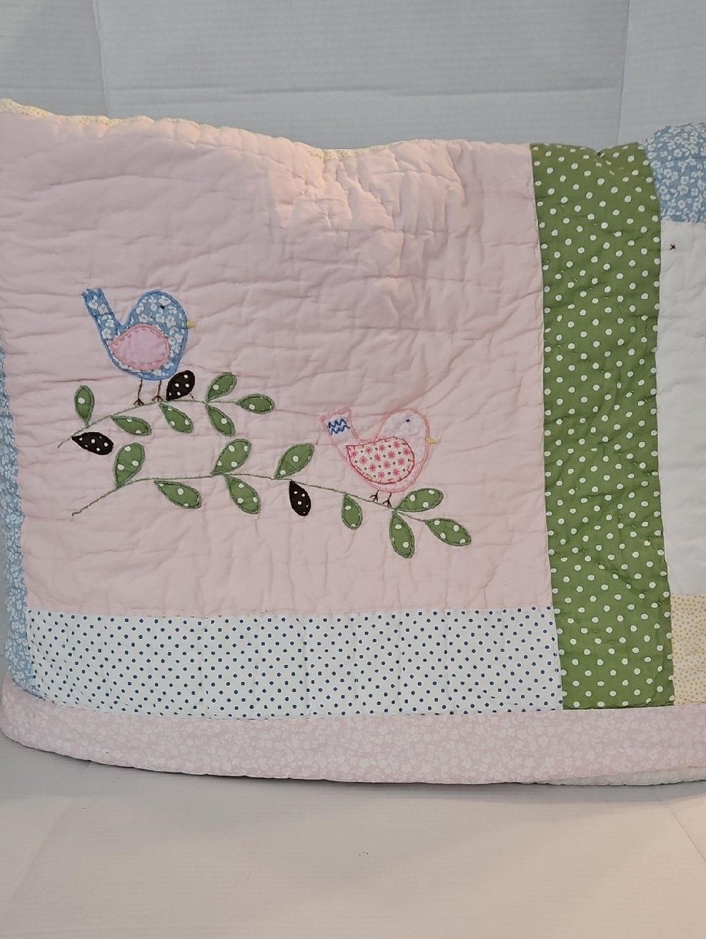 Pottery Barn Kids Hayley Pink Quilted Appliqués Birds Butterflies Twin Coverlet
